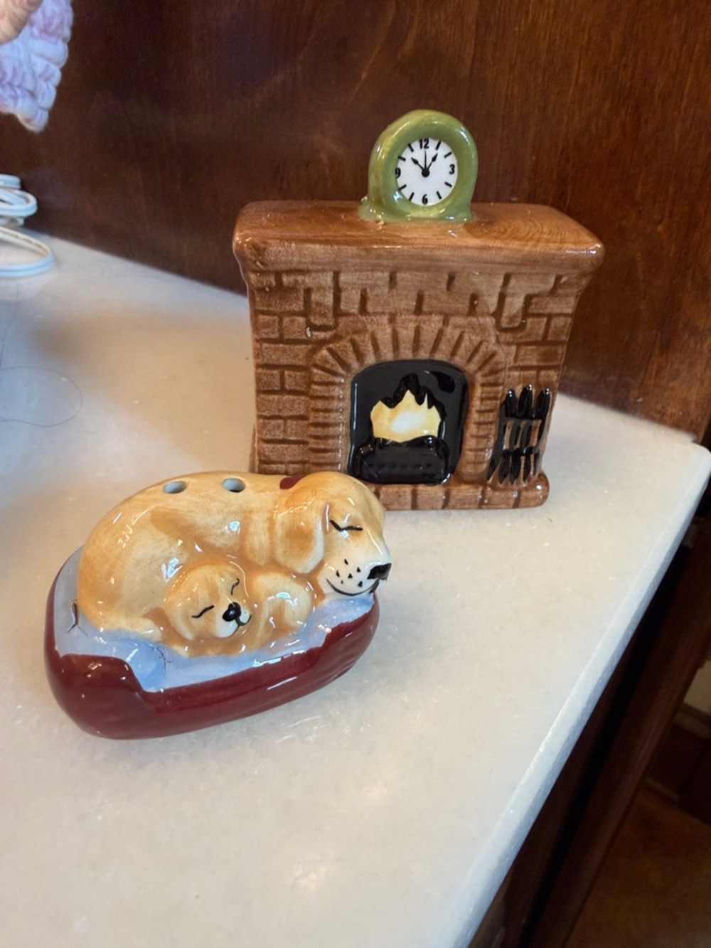 Ceramic Sleeping Dogs Salt and Pepper Shaker Set - Tan and Brown NIB